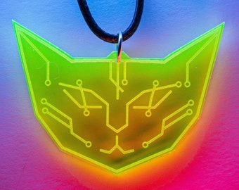 Cyber Cat / Green / Kitty / UV Reactive / Cyber Goth / Rave / Jewelry / Punk /  Neon / Glow