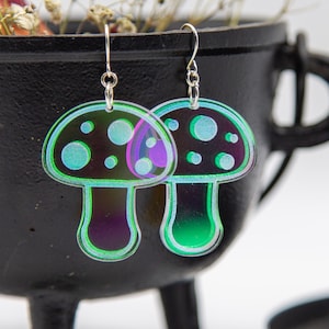 Mushroom Earrings / Iridescent / Cute / Rainbow / Laser Cut / Acrylic Earrings