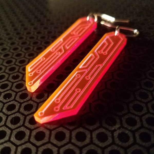 Data Chip Earrings / Pink / Orange / UV Reactive / Cyber Goth / Rave / Jewelry / Punk /  Neon / Glow