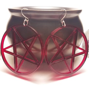 Inverted Pentagram Earrings / Dark Red / Witchy / Occult / Gothic / Laser Cut Jewelry