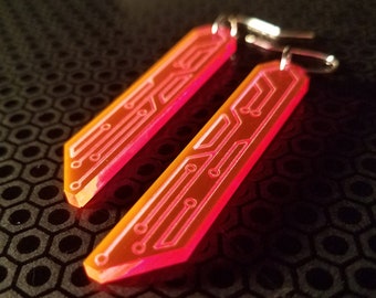 Data Chip Earrings / Pink / Orange / UV Reactive / Cyber Goth / Rave / Jewelry / Punk /  Neon / Glow