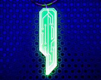 Data Chip Necklace / Green / UV Reactive / Cyberpunk / Rave / Jewelry / Punk /  Neon / Glow