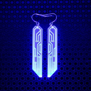 Data Chip Earrings / Blue / UV Reactive / Black Light / Cyber / Goth / Rave / Jewelry / Punk /  Neon / Glow