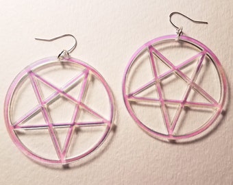 Iridescent Inverted Pentagram Earrings / Witchy / Occult / Laser Cut Jewelry