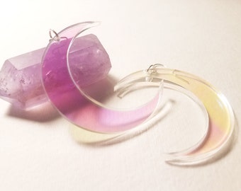 Crescent Moon Earrings / Iridescent / Moon / Occult / Laser Cut Jewelry