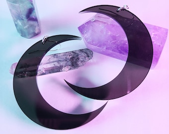 Crescent Moon Earrings / Black Smoke / Dark Moon / Gothic / Laser Cut Jewelry