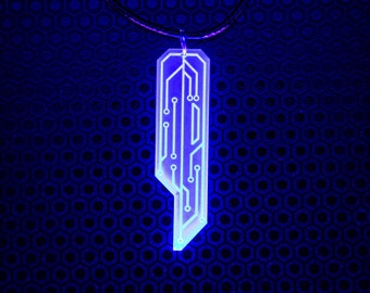 Data Chip Necklace / Blue / UV Reactive / Cyberpunk / Rave / Jewelry / Punk /  Neon / Glow