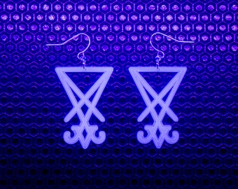 Sigil of Lucifer Earrings / Blue / UV Reactive / Occult / Cyber Goth / Rave / Neon / Glow