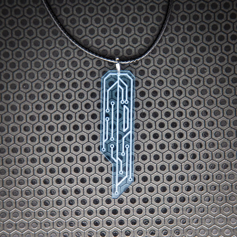 Data Chip Necklace / Blue / UV Reactive / Cyberpunk / Rave / Jewelry / Punk / Neon / Glow image 2