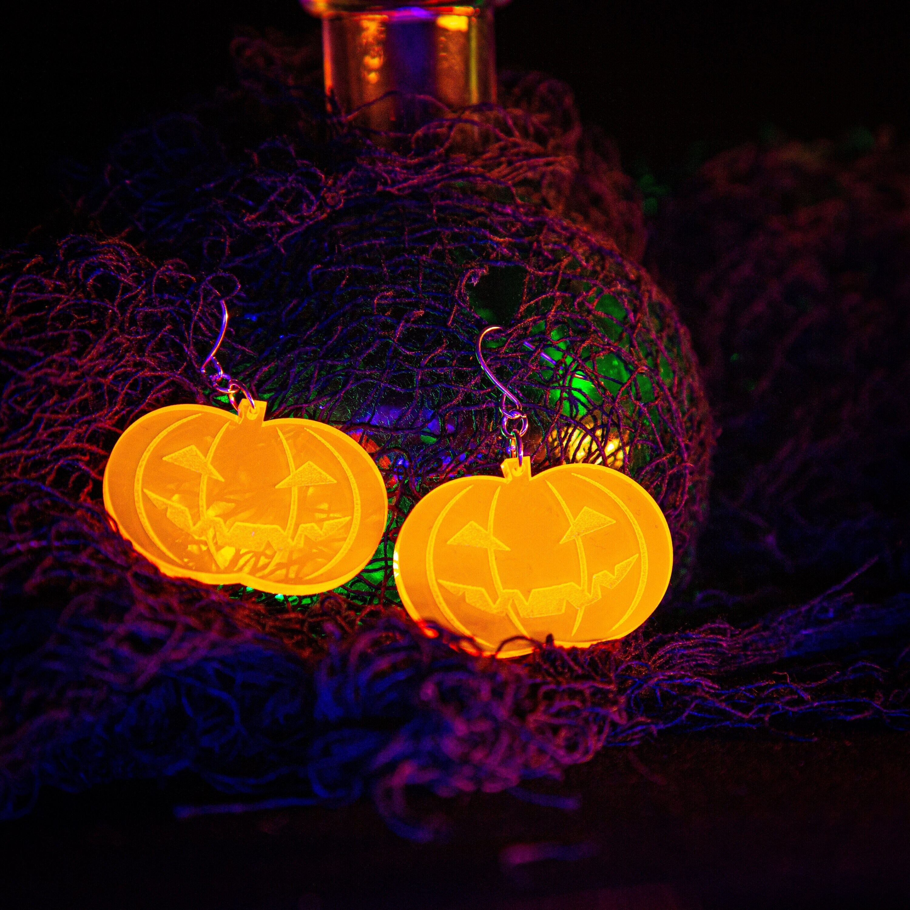Pumpkin Earrings / Orange / Halloween / UV Reactive / Blacklight / Glow / Spooky