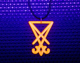 Sigil of Lucifer Pendant / Pink and Orange / UV Reactive / Occult / Cyber Goth / Rave / Neon / Glow