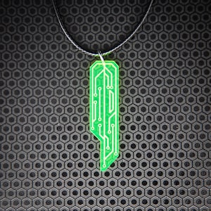 Data Chip Necklace / Green / UV Reactive / Cyberpunk / Rave / Jewelry / Punk / Neon / Glow image 2
