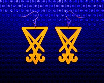 Sigil of Lucifer Earrings / Orange / UV Reactive / Occult / Cyber Goth / Rave / Neon / Glow