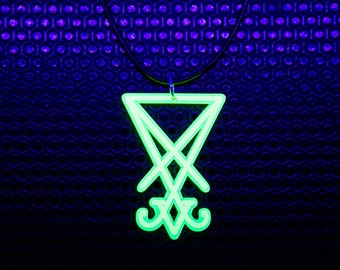 Sigil of Lucifer Pendant / Green / UV Reactive / Occult / Cyber Goth / Rave / Neon / Glow