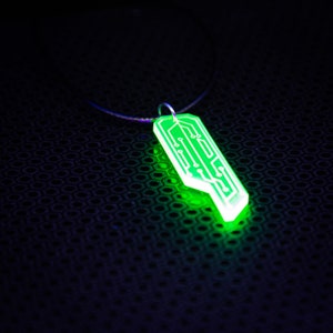 Data Chip Necklace / Green / UV Reactive / Cyberpunk / Rave / Jewelry / Punk / Neon / Glow image 3
