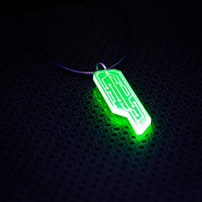 Data Chip Necklace / Green / UV Reactive / Cyberpunk / Rave / Jewelry / Punk / Neon / Glow image 3