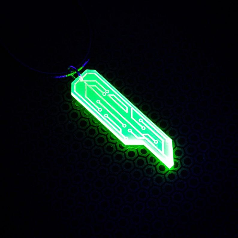 Data Chip Necklace / Green / UV Reactive / Cyberpunk / Rave / Jewelry / Punk / Neon / Glow Necklace