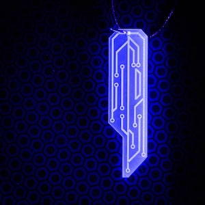 Data Chip Necklace / Blue / UV Reactive / Cyberpunk / Rave / Jewelry / Punk / Neon / Glow image 8