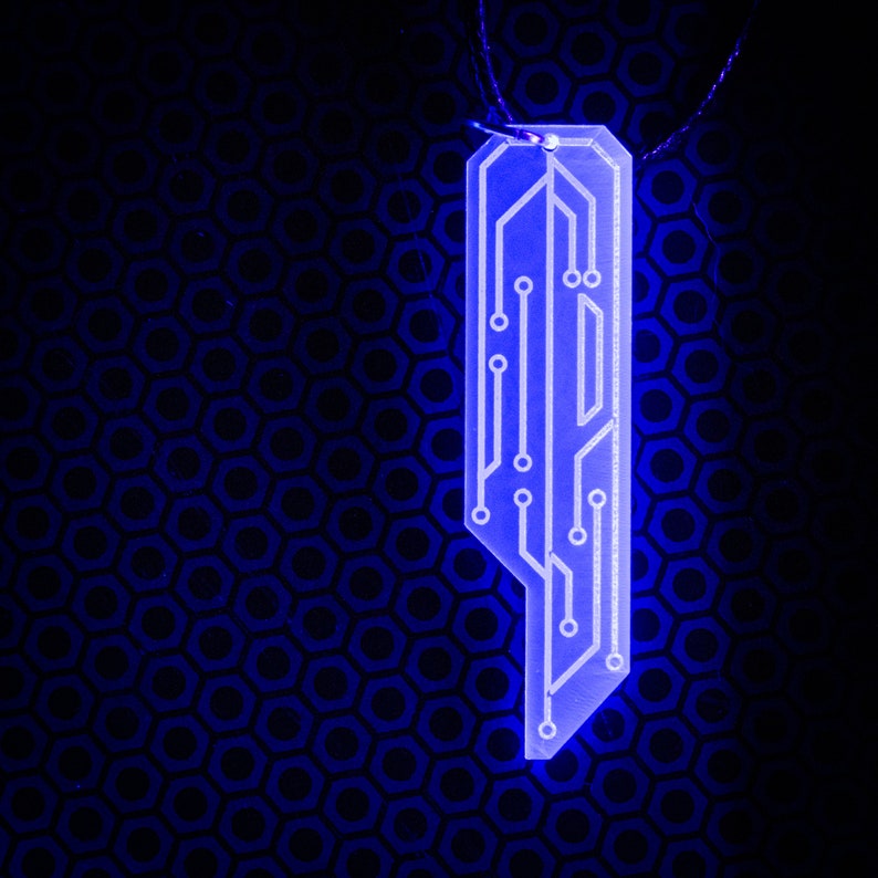 Data Chip Necklace / Blue / UV Reactive / Cyberpunk / Rave / Jewelry / Punk / Neon / Glow image 8