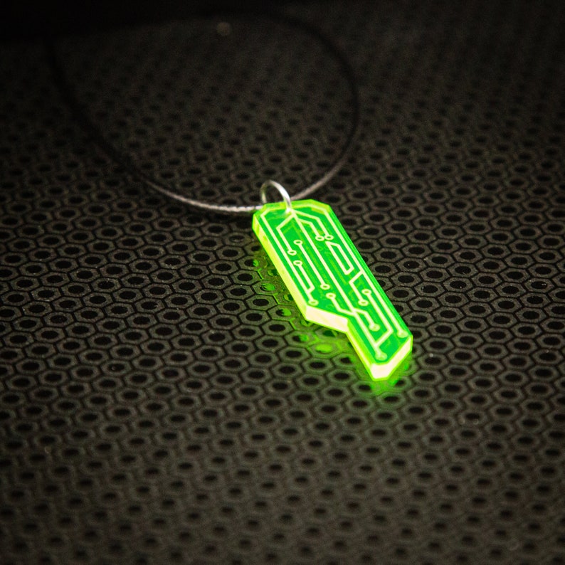 Data Chip Necklace / Green / UV Reactive / Cyberpunk / Rave / Jewelry / Punk / Neon / Glow image 4