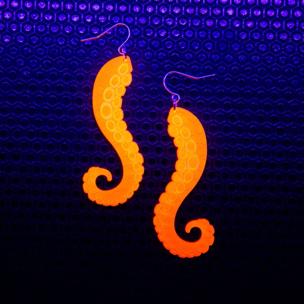 Boucles d'oreilles tentacule / Rose et Orange / UV Reactive / Cyberpunk / Rave / Bijoux / Horreur / Néon
