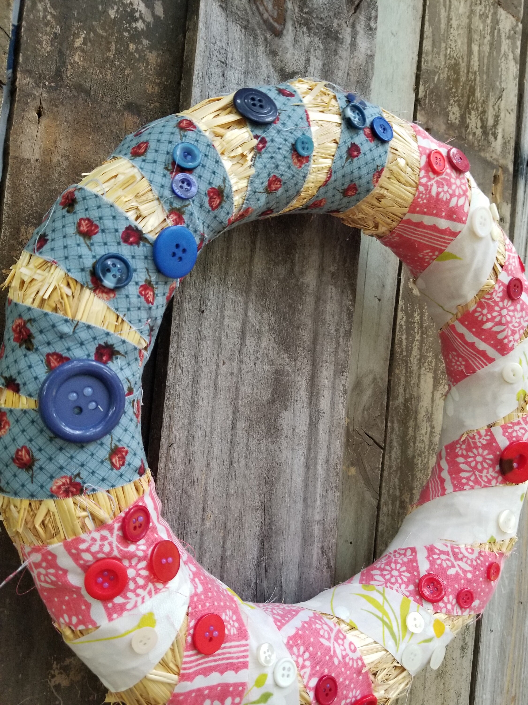 Rag Flag Wreath Upcycled Fabric Flowers Red White and Blue - Etsy
