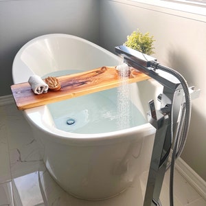 Live Edge Solid Wood Bathtub Tray Sustainable Wood Bath Caddy Bathroom Shelve Home Decor image 7