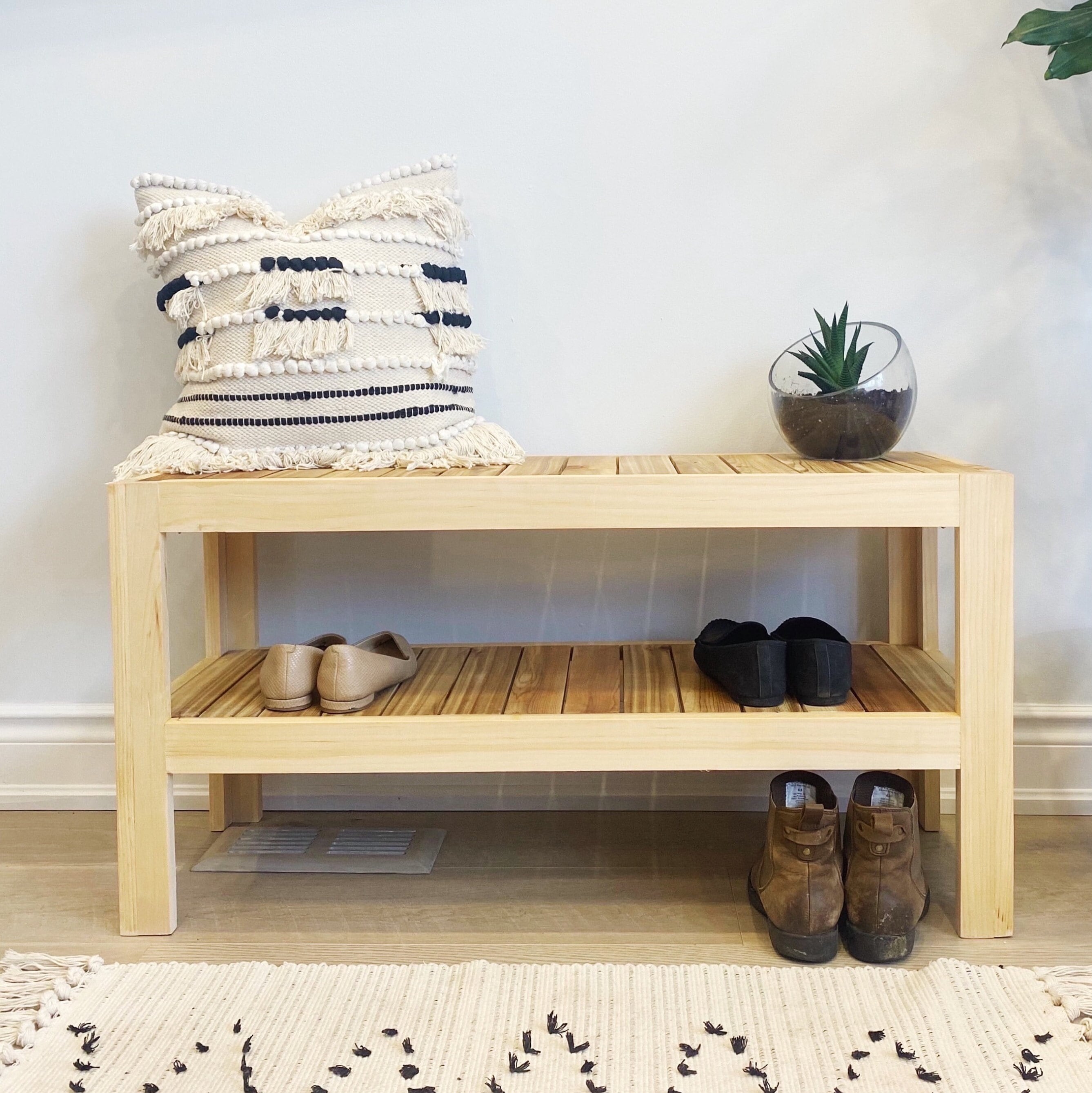 Wood Bench Entryway Shoe Rack Bench Natural Cedar Wood Etsy