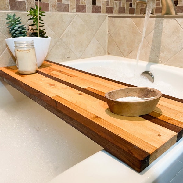 Bathtub Tray - Sustainable Wood Planks, Bath Caddy, Bathroom Shelve, Home Decor