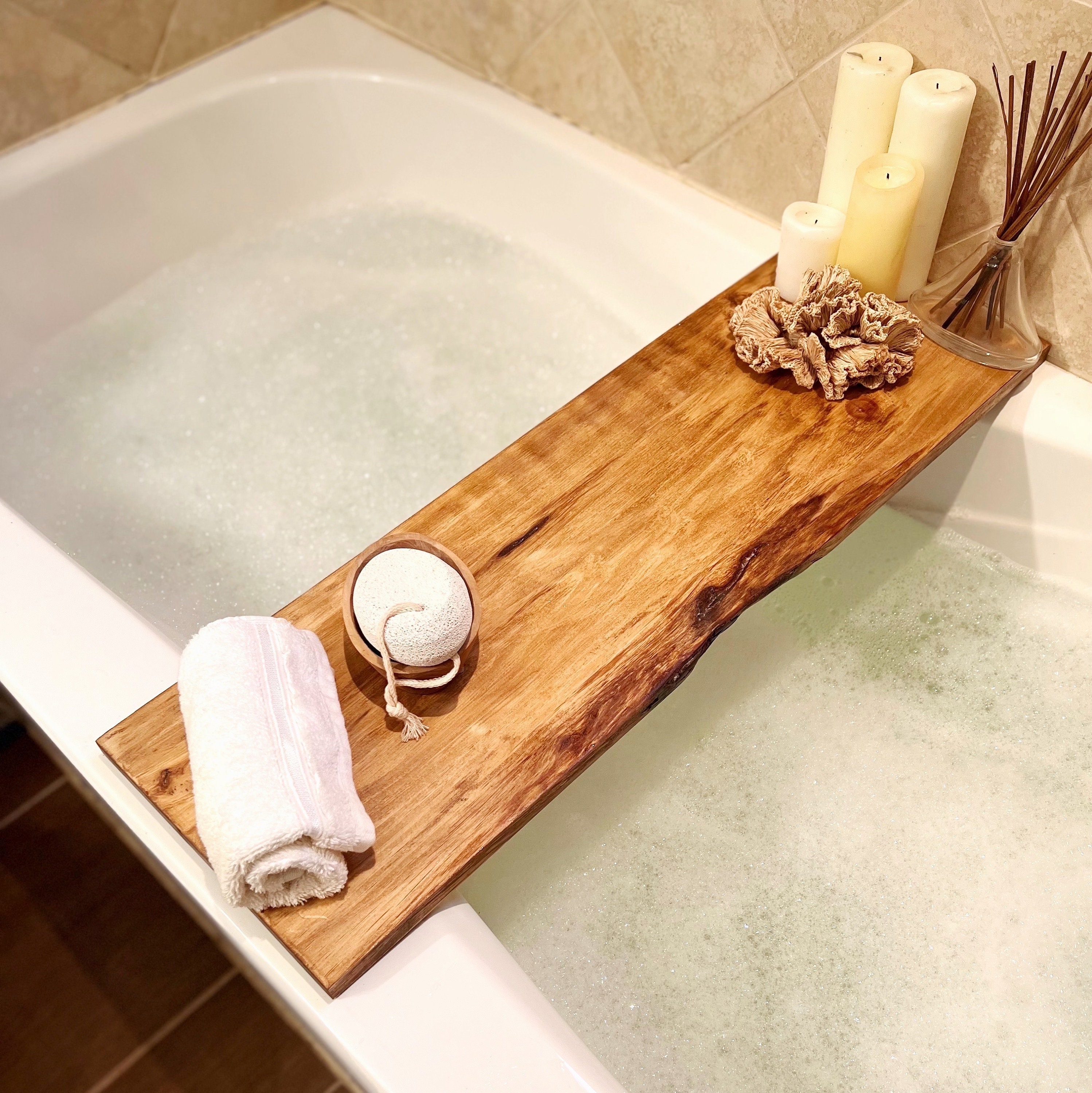 DIY Bathtub Tray with Reclaimed Wood - Deeply Southern Home