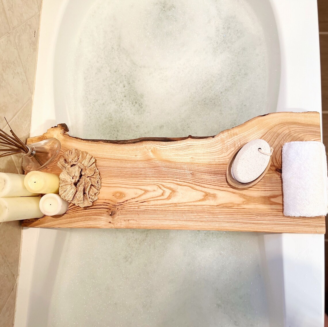 Live Edge Solid Wood Bathtub Tray Sustainable Wood Bath Etsy Canada