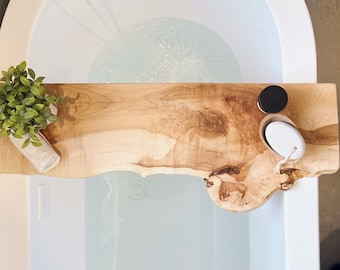 Receveur de baignoire en bois massif Live Edge | Bois durable | Support de bain | Étagère de salle de bain | Décoration d'intérieur