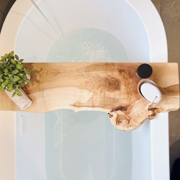 Receveur de baignoire en bois massif Live Edge | Bois durable | Support de bain | Étagère de salle de bain | Décoration d'intérieur