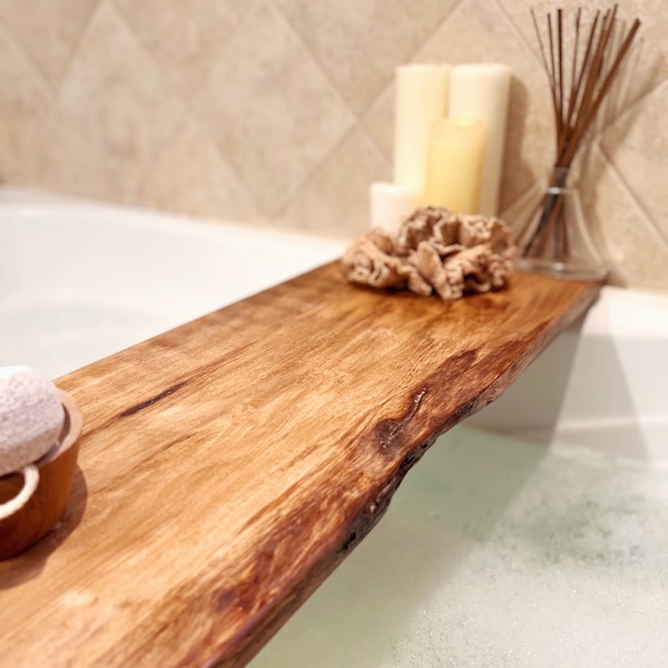 Reclaimed Wood Bath Tray for Tub, Long Wooden Bathtub Tray Table Caddy, Farmhouse Décor Shelf, Rustic Bathroom Accessories, Home Spa Gift