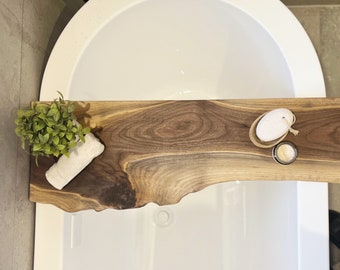 Walnut Live Edge Solid Wood Bathtub Tray | Sustainable Wood | Bath Caddy |Bathroom Shelve | Home Decor