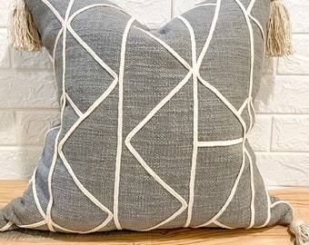 Woven decorative pillows| Boho Throw Pillow Cover | 18x18inches | embroidered Pillow | Modern Style | Boho Home Decor