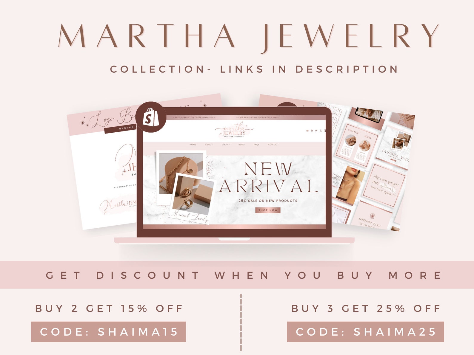Shopify Rose Gold Feminine Theme Shopify site Design Etsy