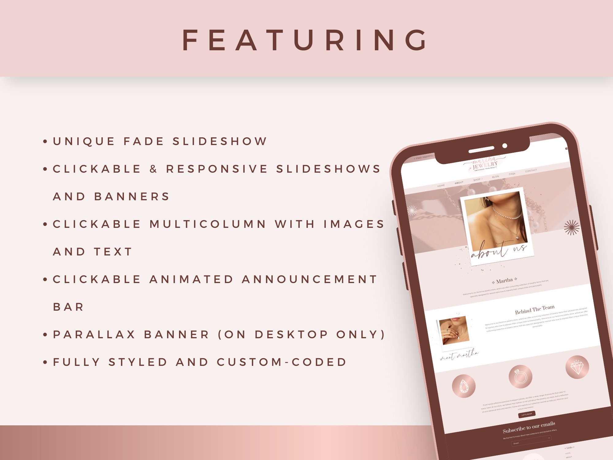 Shopify Rose Gold Feminine Theme Shopify site Design Etsy