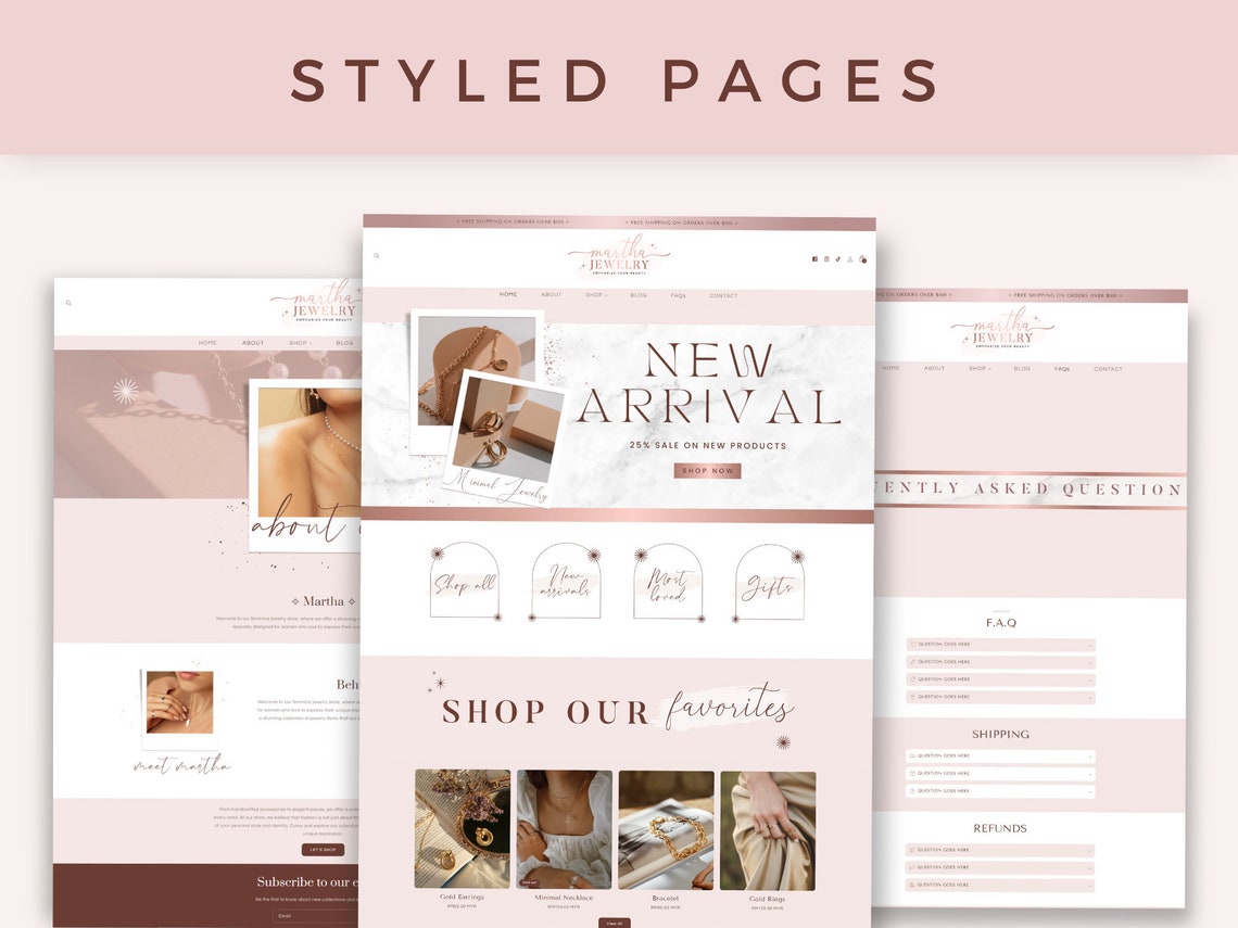 Shopify Rose Gold Feminine Theme Shopify site Design Etsy