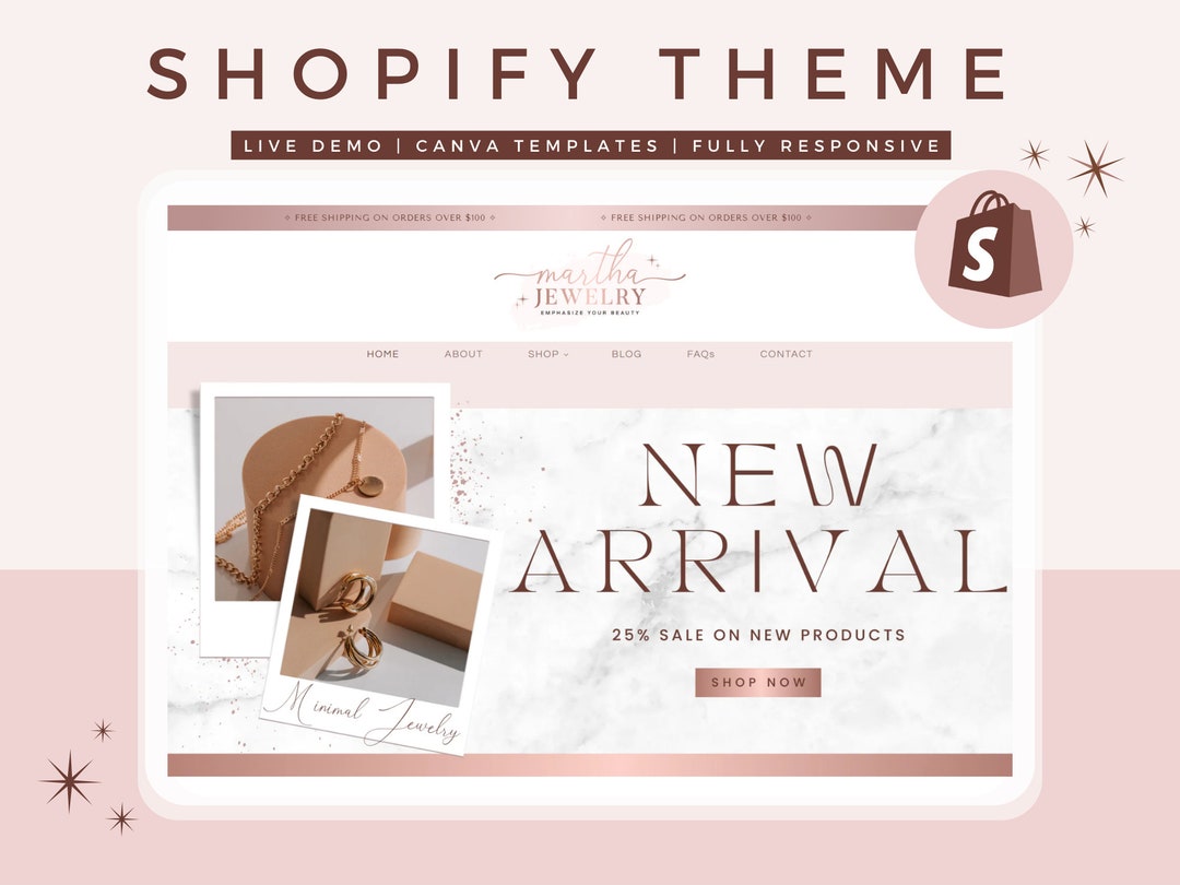 Shopify Rose Gold Feminine Theme Shopify site Design Etsy