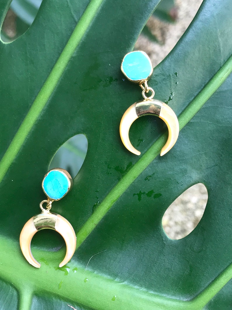 Horn Earrings Statement Earrings Moon Earrings Open Phase Earrings Gold Plated Dangle Earrings Mother/'s Day Crescent Moon Earring