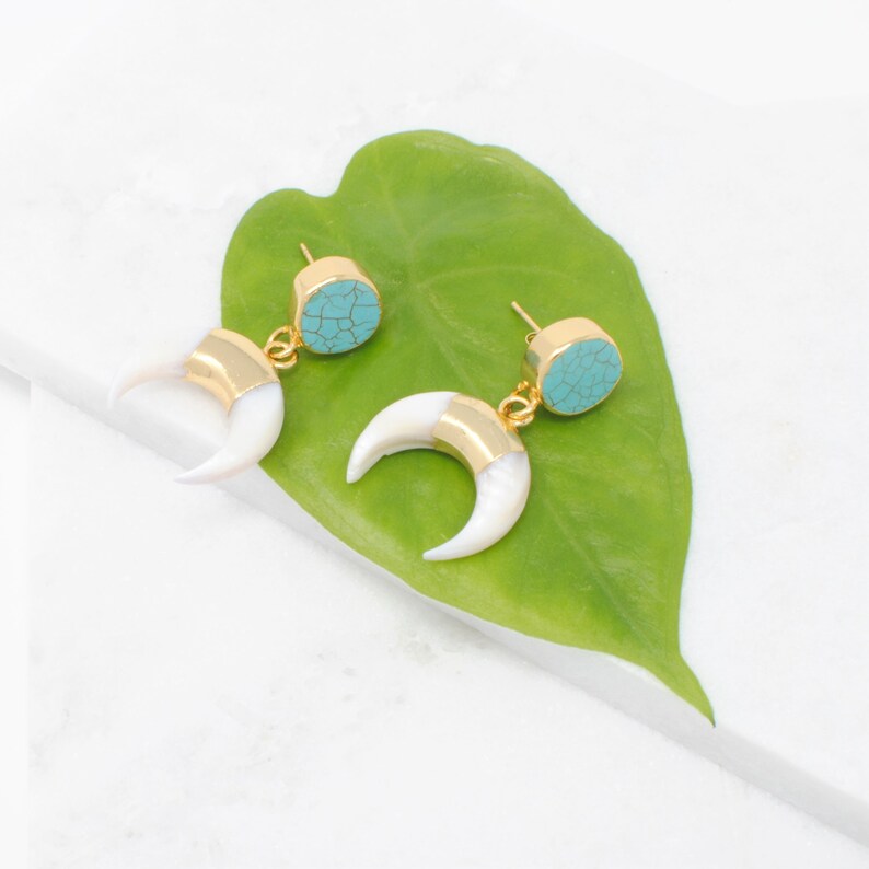 Horn Earrings Statement Earrings Moon Earrings Open Phase Earrings Gold Plated Dangle Earrings Mother/'s Day Crescent Moon Earring