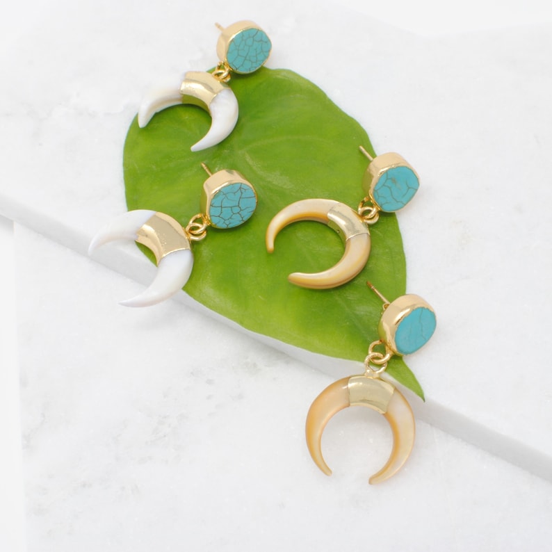 Horn Earrings Statement Earrings Moon Earrings Open Phase Earrings Gold Plated Dangle Earrings Mother/'s Day Crescent Moon Earring