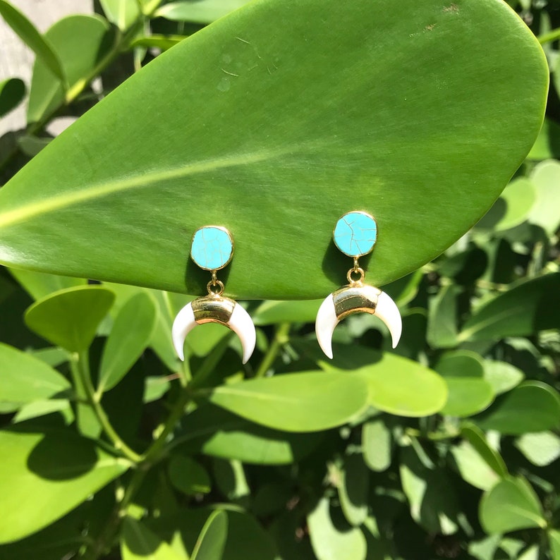 Horn Earrings Statement Earrings Moon Earrings Open Phase Earrings Gold Plated Dangle Earrings Mother/'s Day Crescent Moon Earring
