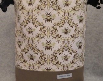 Bee Fabric Project Bag, Knitting Crochet Tote, Fiber Enthusiast Storage