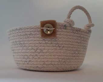 Yarn bowl of cotton rope and thread; for knitters, crocheters, and for holding all sorts of things