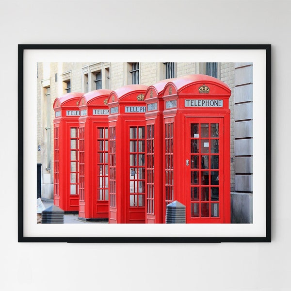 English Red Telephone Box Photos, London Print, London Red Phone Box Wall Art, London Street Photography, London Red Telephone Boot