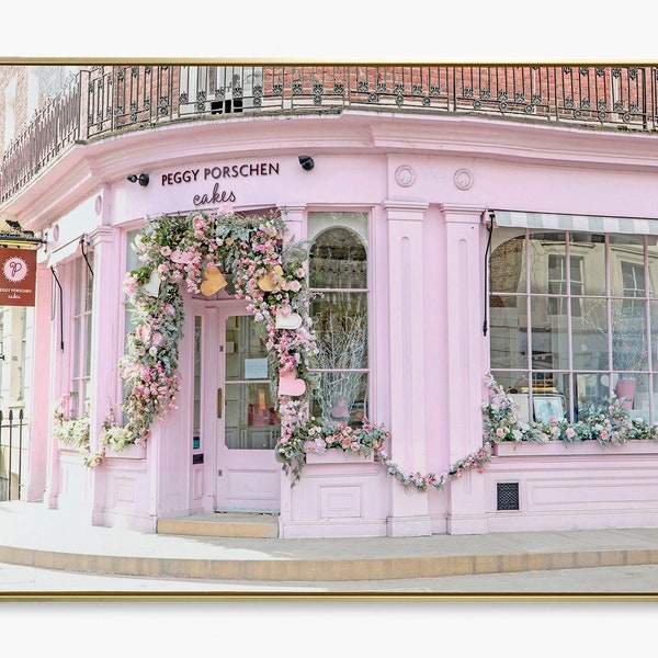London Photography, Pink London Photos, Peggy Porschen London, Pink Pastry Shop, England Art Photograph, Kitchen Home Decor, Pink London Art
