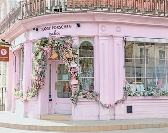 London Photography, Pink London Photos, Peggy Porschen London, Pink Pastry Shop, England Art Photograph, Kitchen Home Decor, Pink London Art
