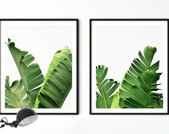 Banana Leaf Print Set, Tropical Wall Art, Green Palm Leaves Art (Digital Download)